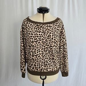 INC International Concepts Sweatshirt Women's PL Cheetah Print Brown NWT
